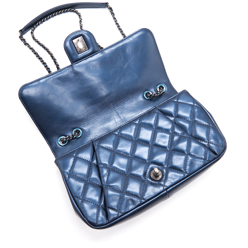 Chanel Flap Bag Dark Blue Ruthenium Hardware