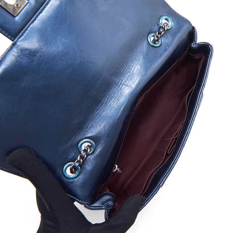 Chanel Flap Bag Dark Blue Ruthenium Hardware