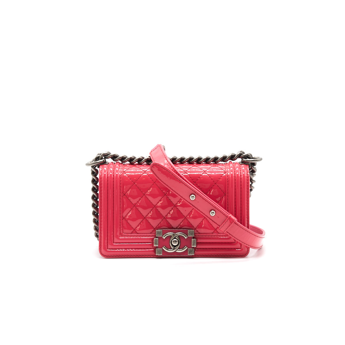 Chanel Small Leboy Patent Leather Pink Ruthenium Hardware