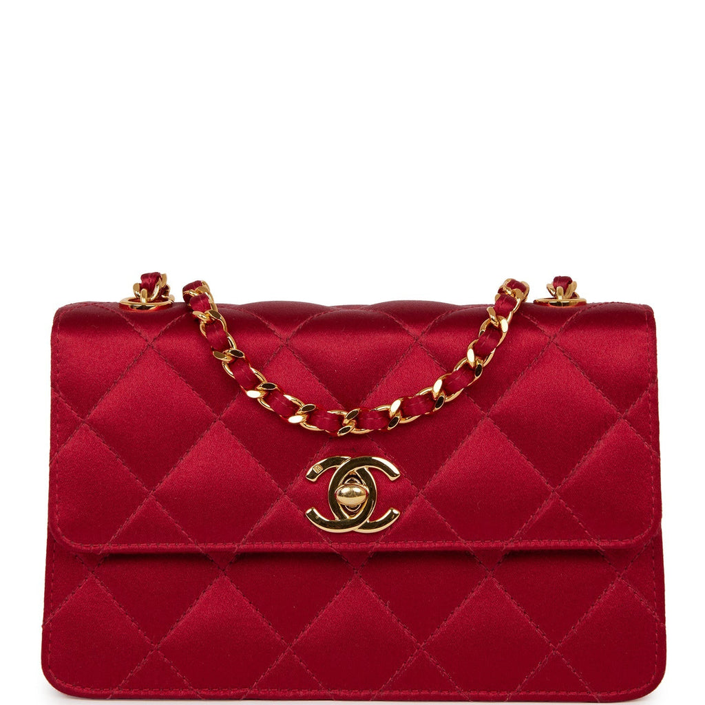 Chanel Vintage Mini Flap Bag Red Satin Gold Hardware