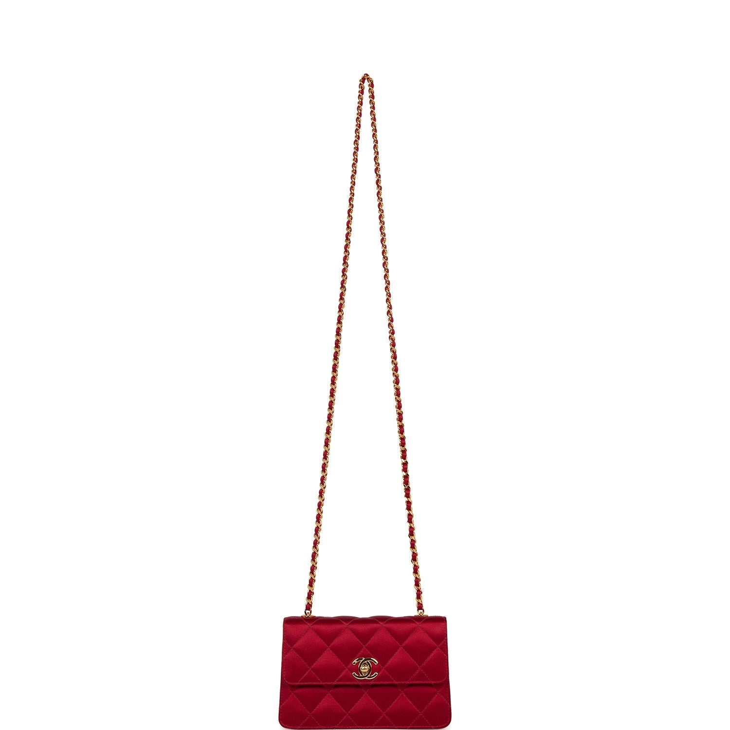 Chanel Vintage Mini Flap Bag Red Satin Gold Hardware