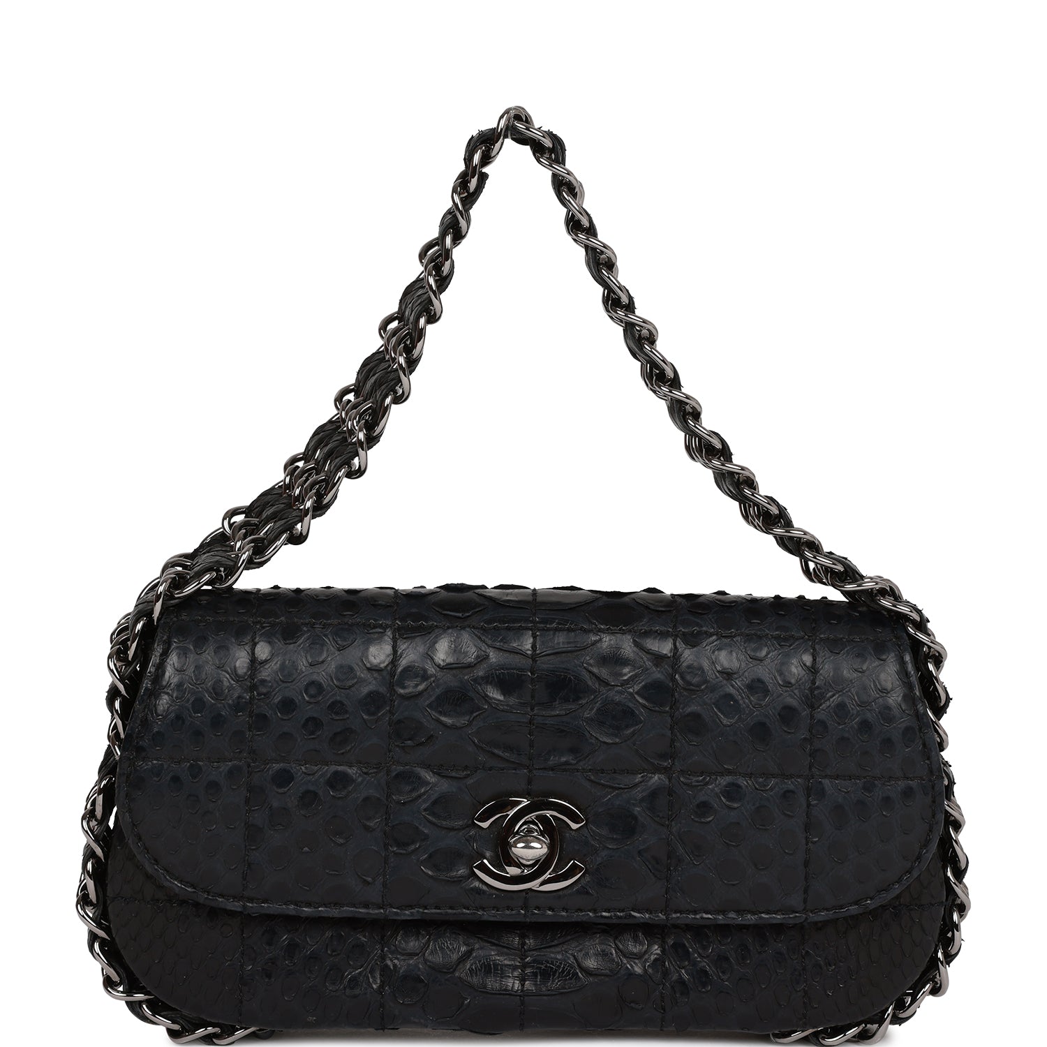 Chanel Vintage Mini Flap Bag Black Python Silver Hardware