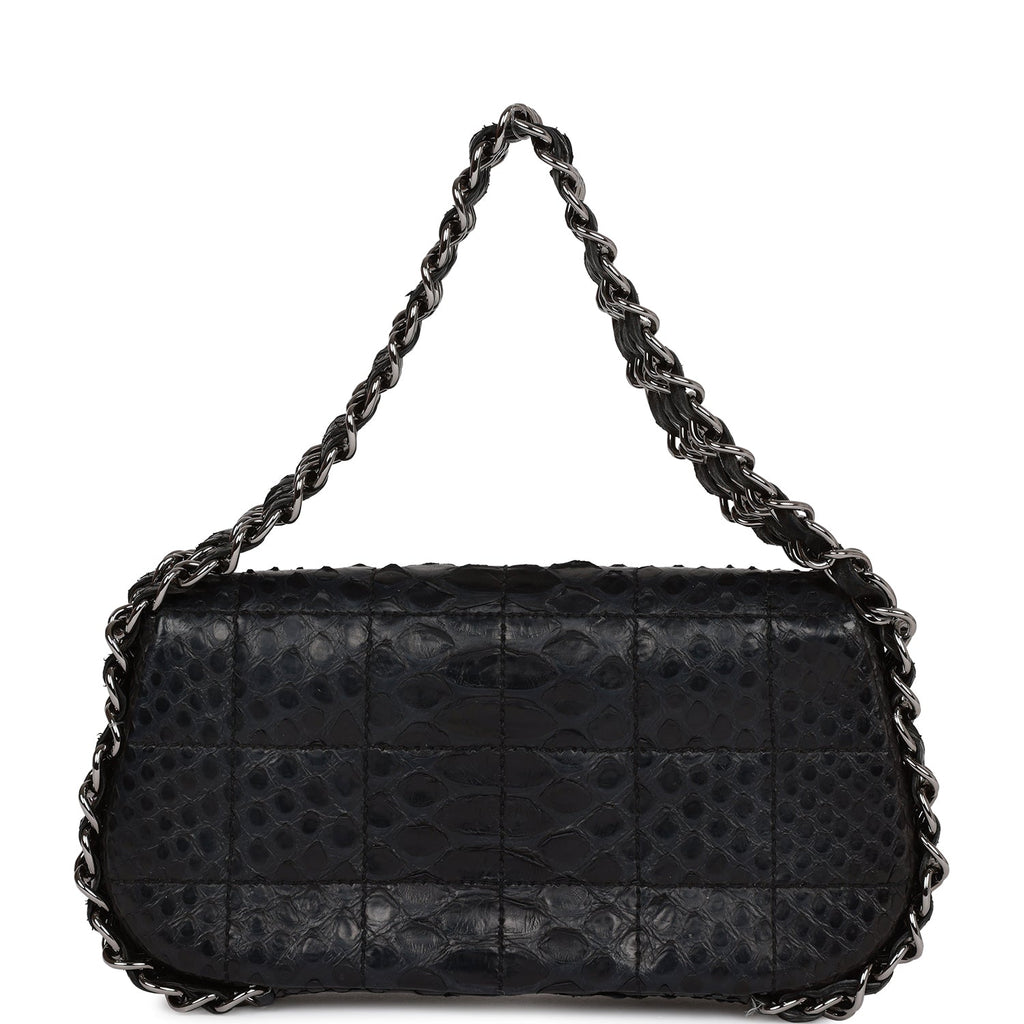 Chanel Vintage Mini Flap Bag Black Python Silver Hardware