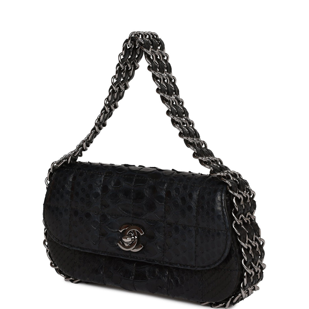 Chanel Vintage Mini Flap Bag Black Python Silver Hardware