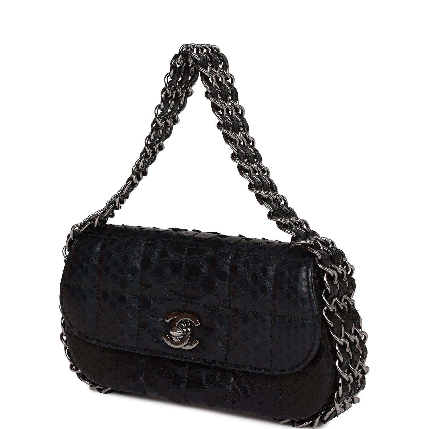 Chanel Vintage Mini Flap Bag Black Python Silver Hardware