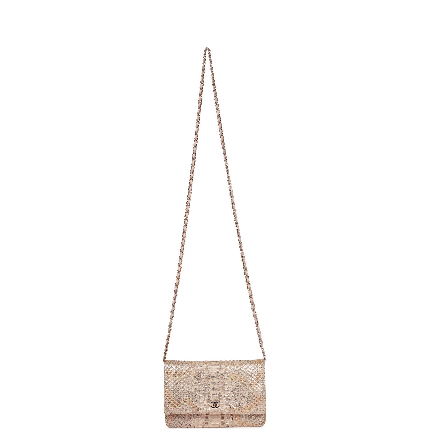 Chanel Wallet on Chain WOC Gold Python Light Gold Hardware