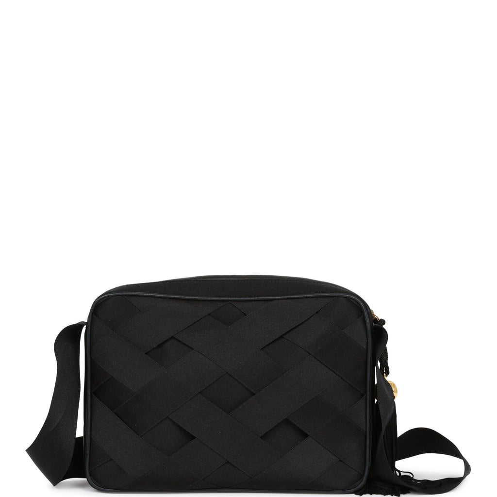 Chanel Vintage Ribbon Camera Bag Black Satin Gold Hardware