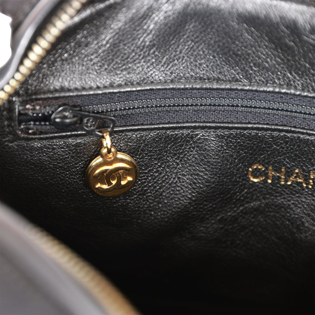 Chanel Vintage Ribbon Camera Bag Black Satin Gold Hardware