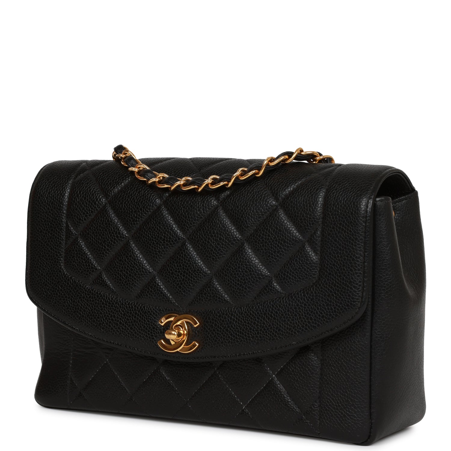Chanel Vintage Medium Diana Flap Bag Black Caviar Gold Hardware