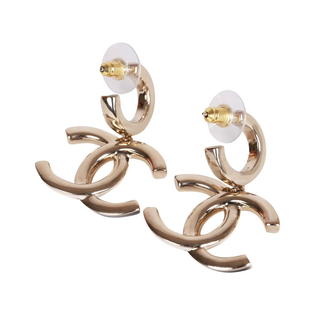 Chanel Gold, Black and White CC Hoop Earrings