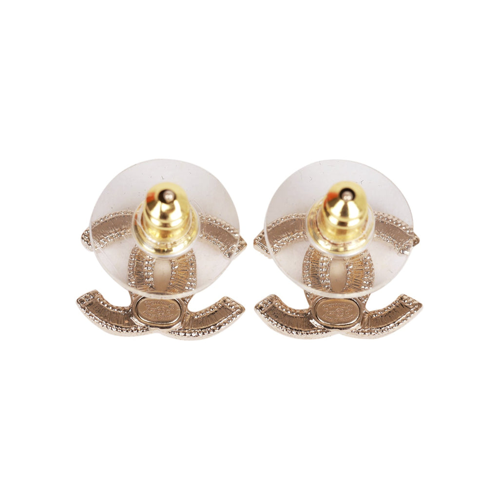 Chanel Pink and Gold Crystal CC Earrings