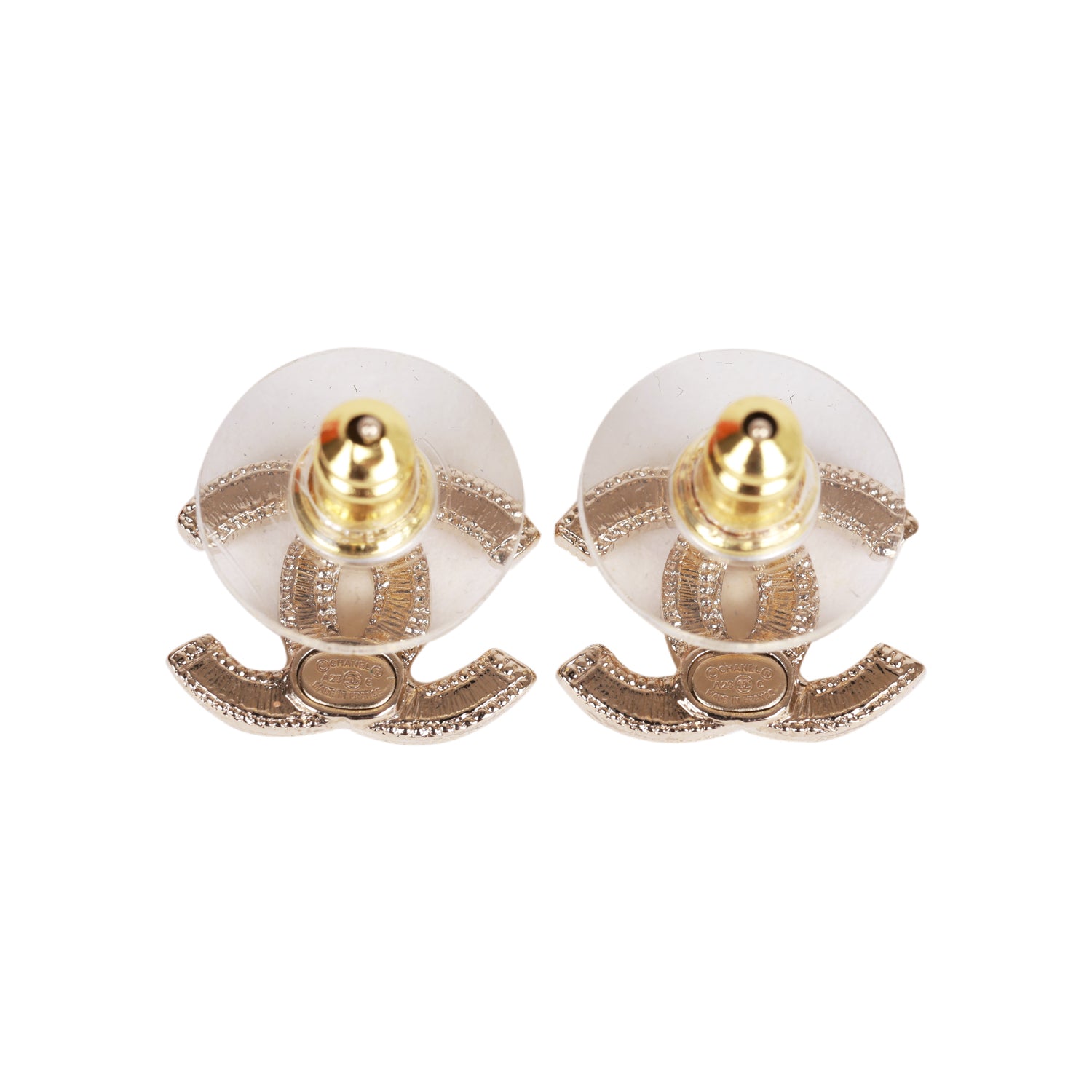Chanel Pink and Gold Crystal CC Earrings