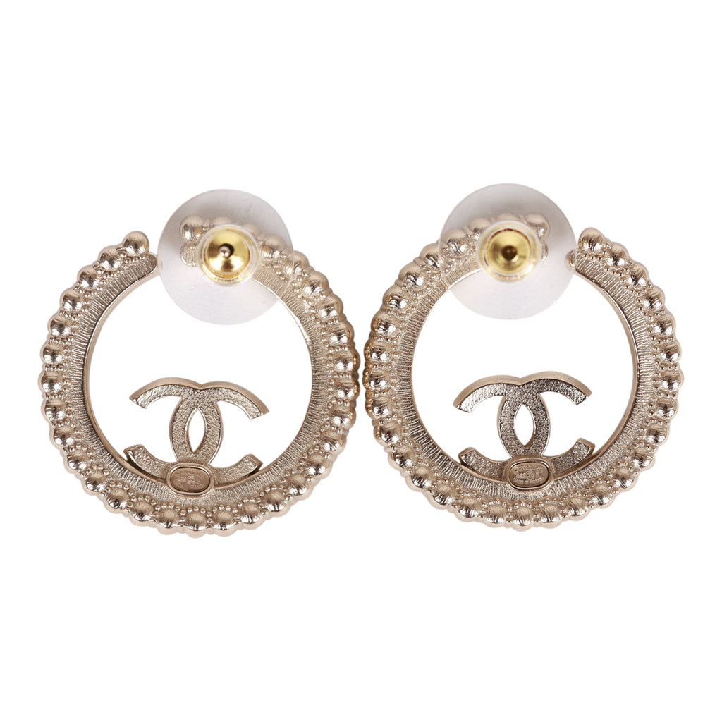 Chanel Gold, Black and Crystal CC Hoop Earrings