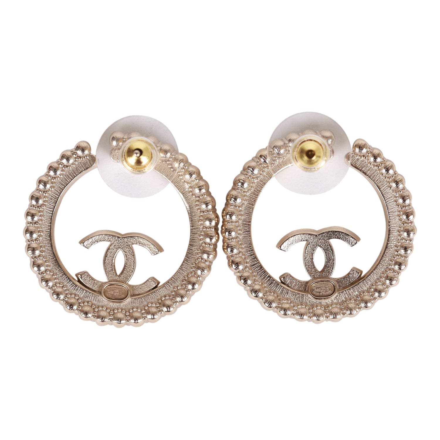 Chanel Gold, Black and Crystal CC Hoop Earrings