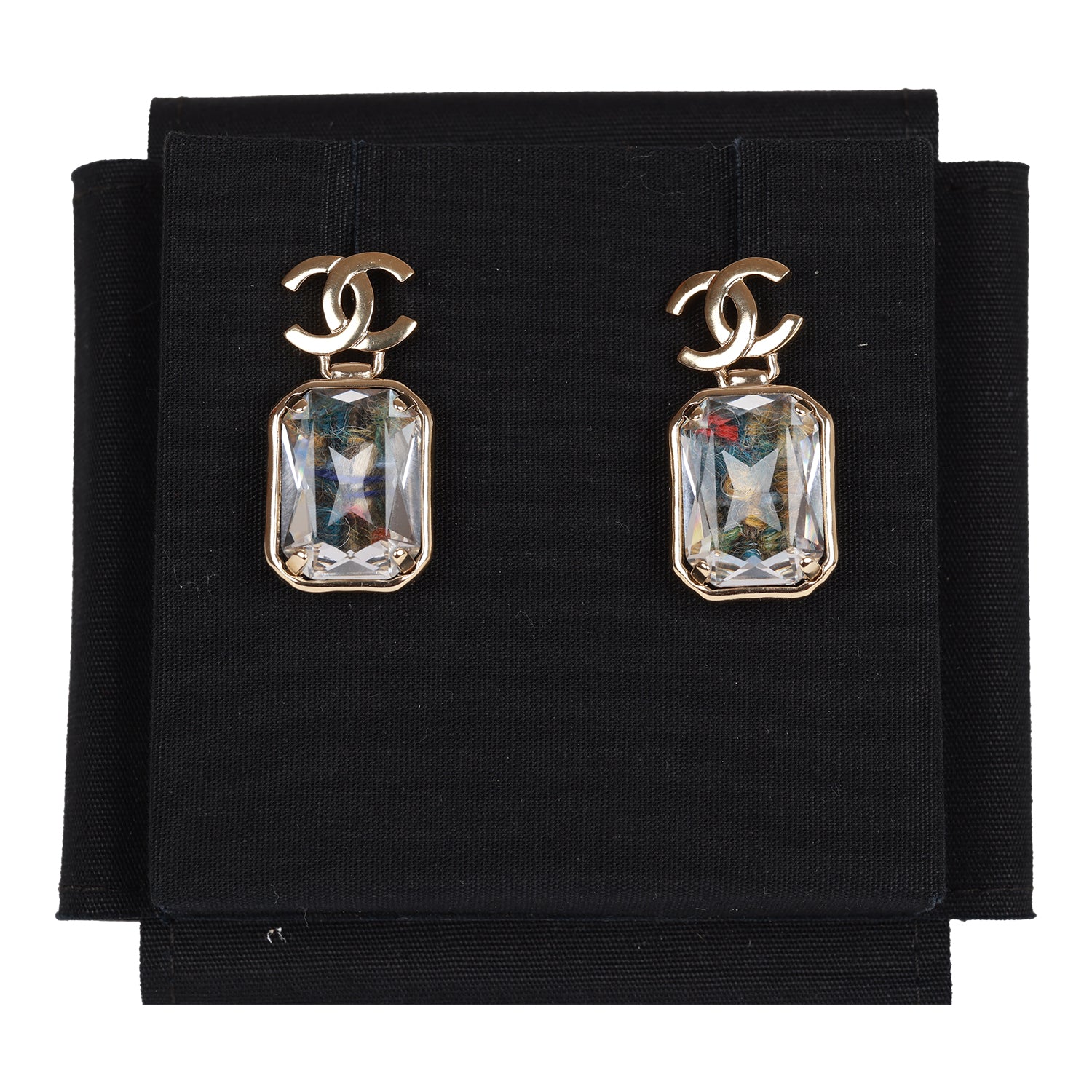Chanel Gold Crystal CC Pendant Earrings