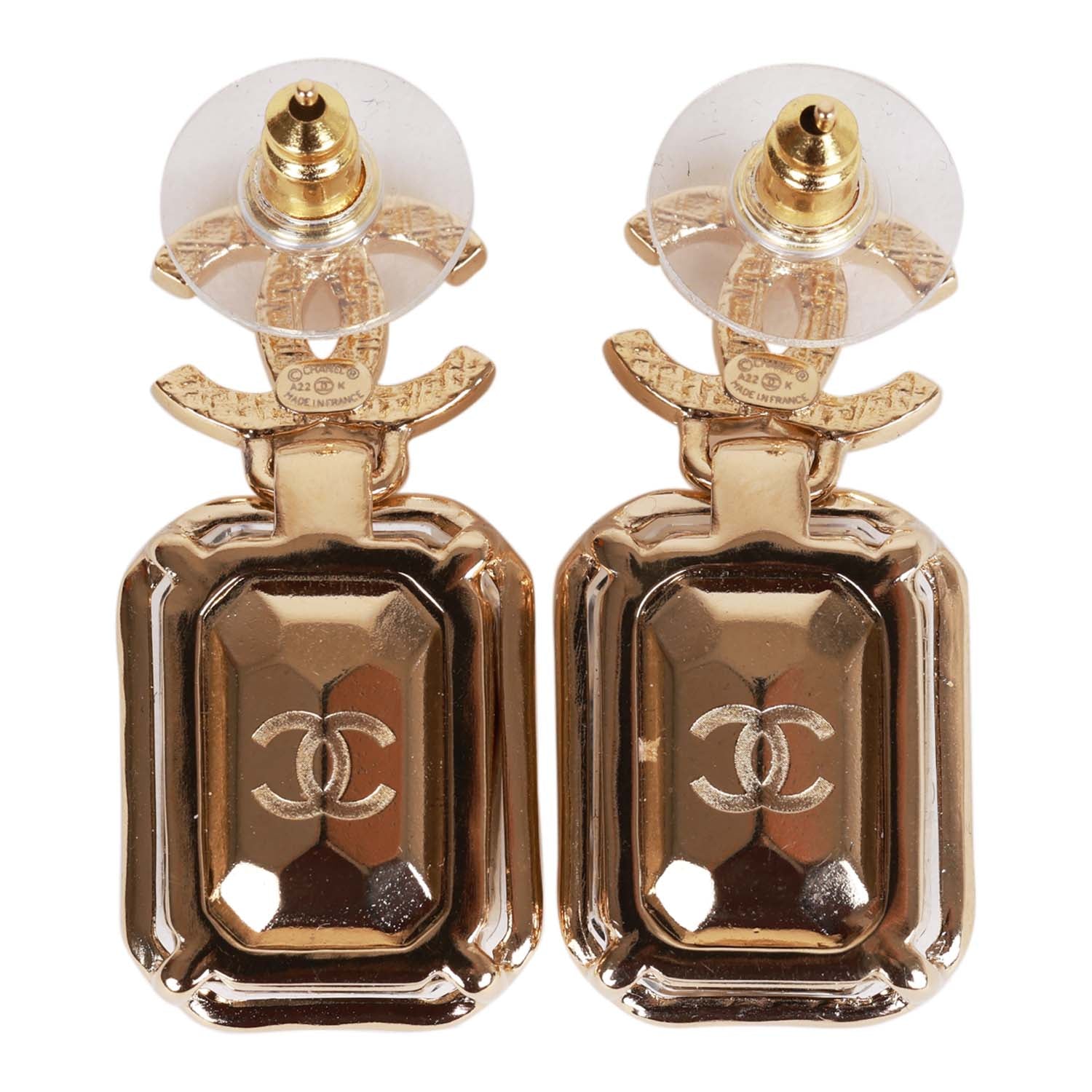 Chanel Gold Crystal CC Pendant Earrings