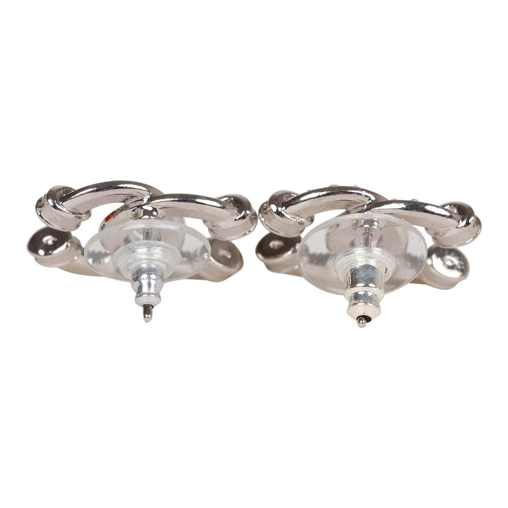 Chanel Silver Crystal Argent CC Earrings