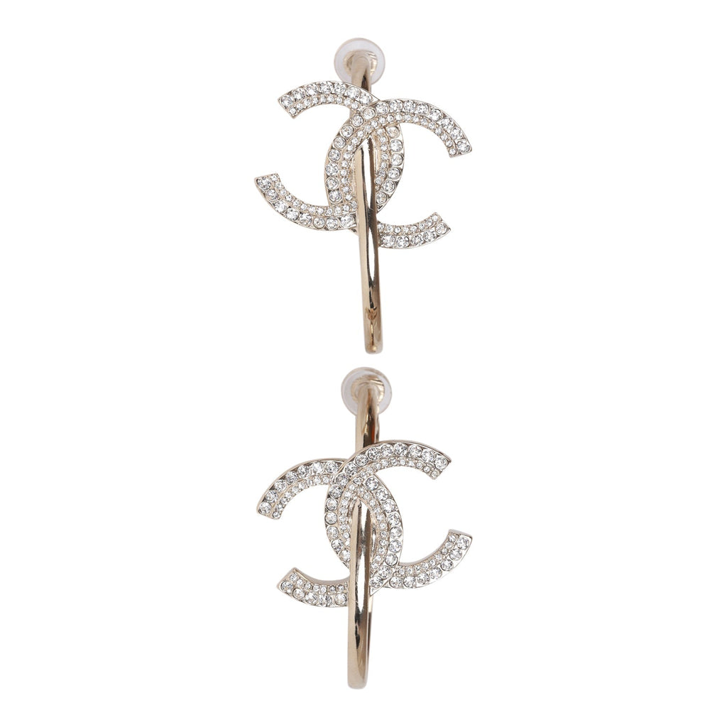 Chanel Gold Crystal Boucles D'Oeilles Clip Hoop Earrings