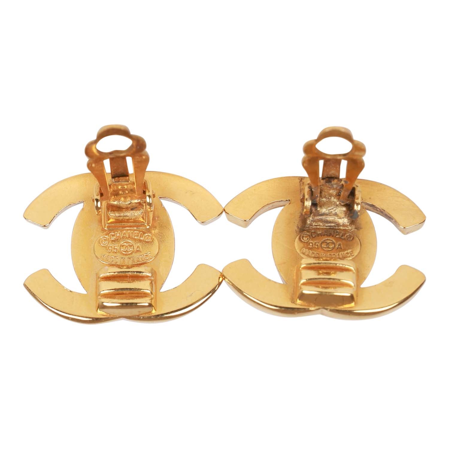 Chanel Vintage 24K Gold Plated Iconic CC Turn Lock Clip Earrings