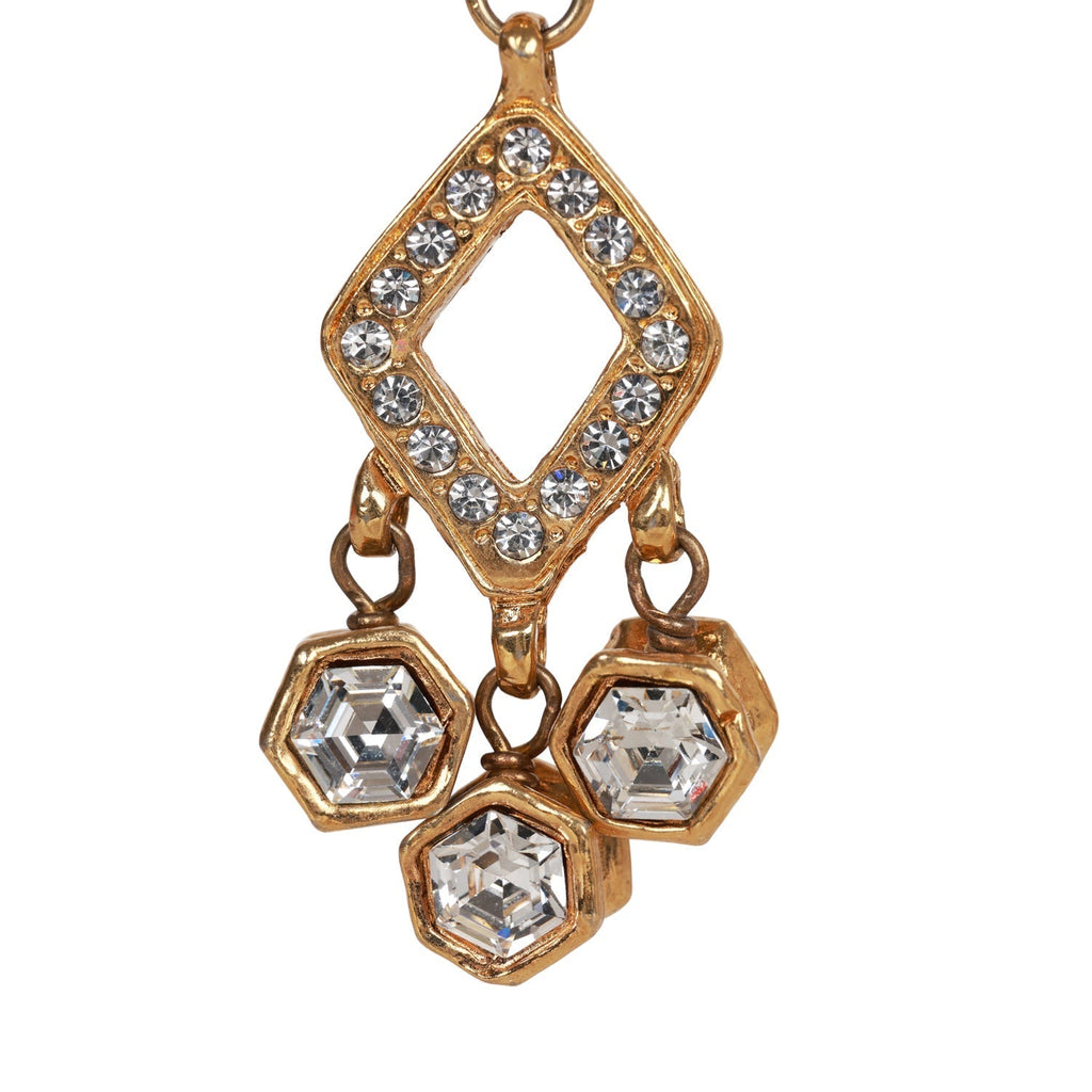 Chanel Vintage 24K Gold Plated Textured CC and Rhinestone Chandelier Clip Earrings