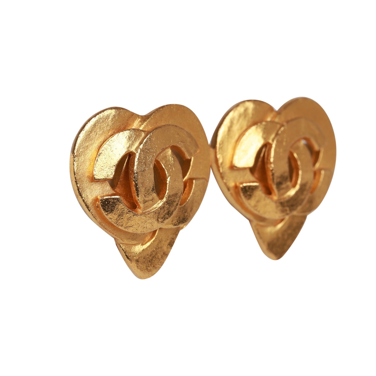 Chanel Vintage 24K Gold Plated CC Heart Earrings