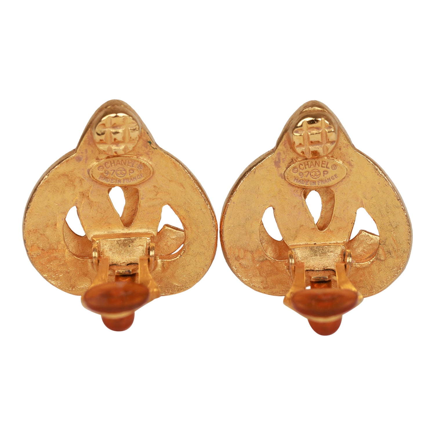 Chanel Vintage 24K Gold Plated CC Heart Earrings
