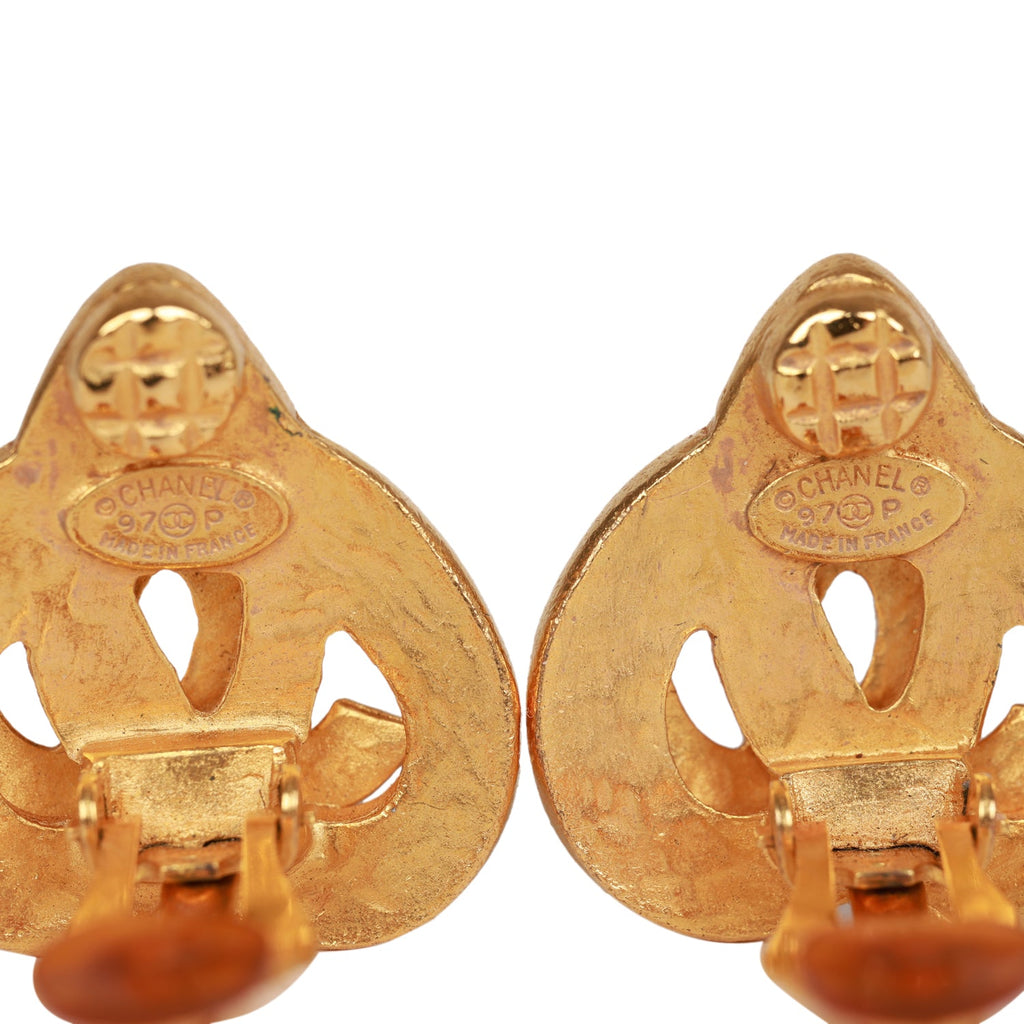 Chanel Vintage 24K Gold Plated CC Heart Earrings