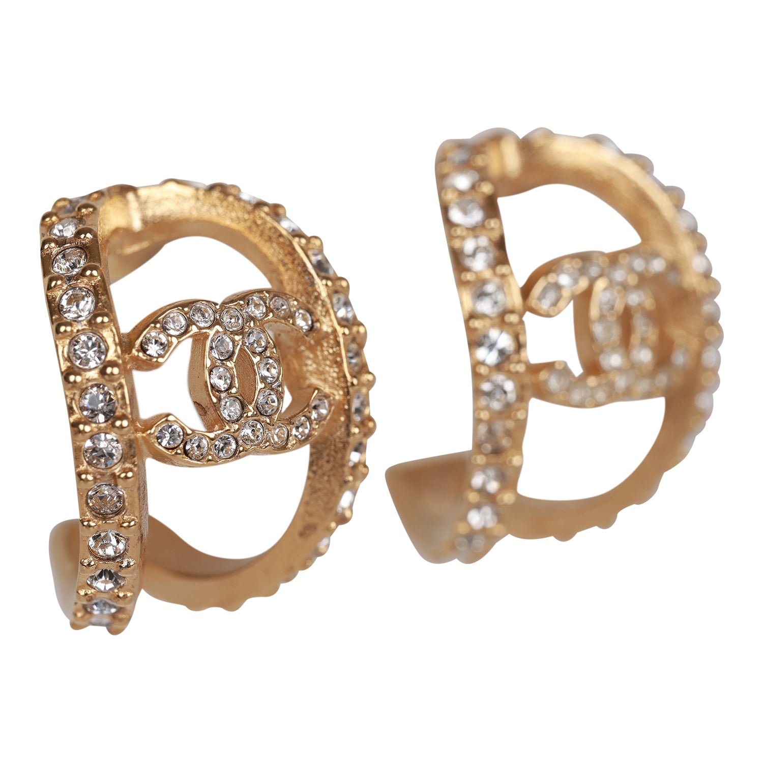 Chanel CC Gold and Crystal Huggie Earrings