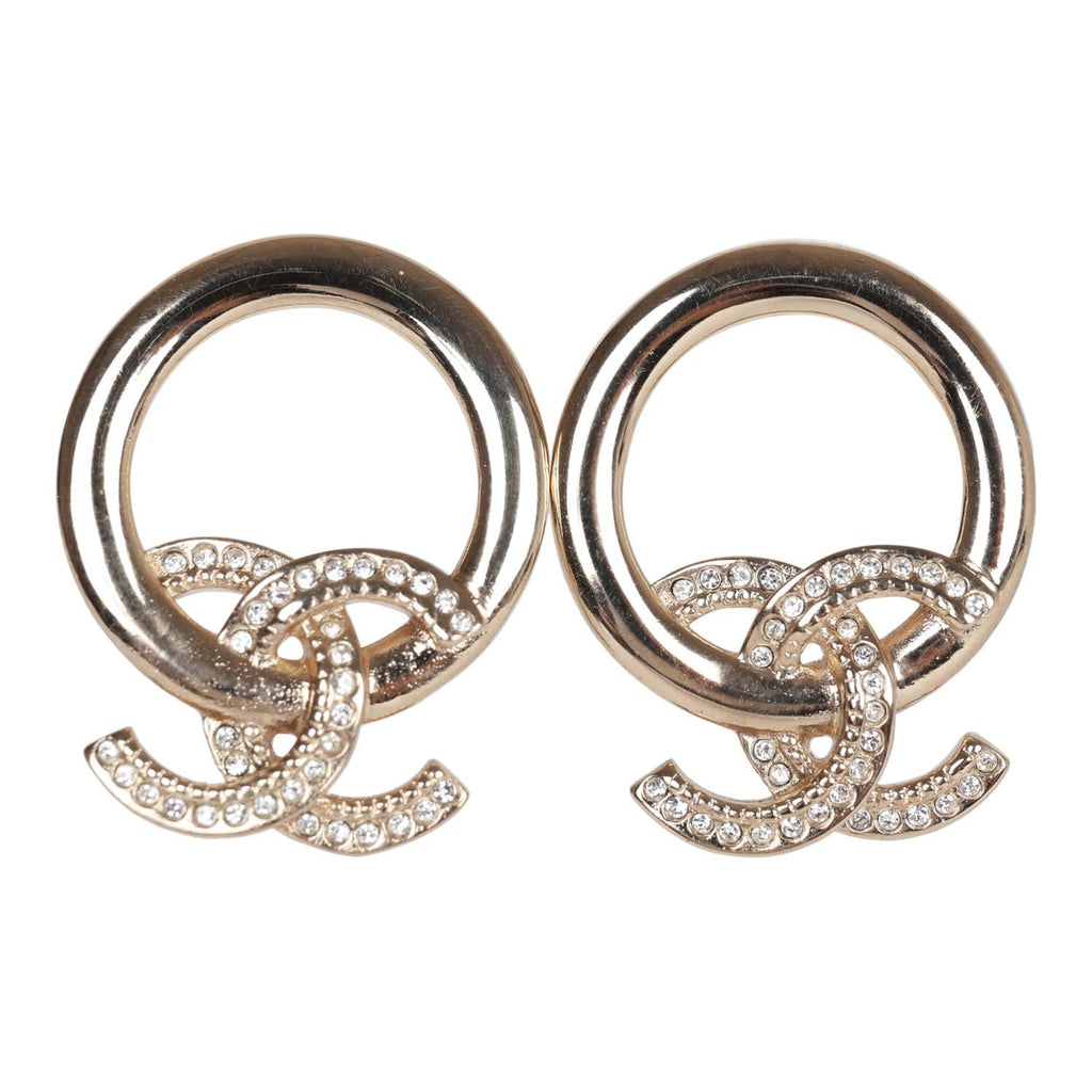Chanel Gold Circle CC Logo Faux Crystal Earrings