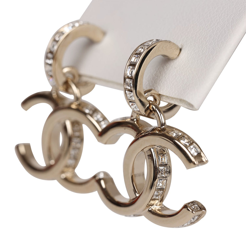 Chanel Gold Crystal CC Dangle Earrings
