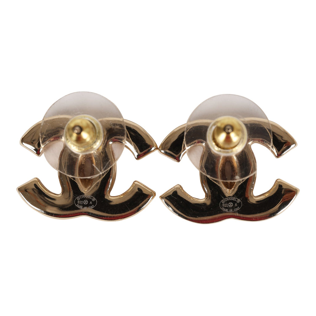 Chanel CC Stud Earrings Black Enamel and Gold Metal
