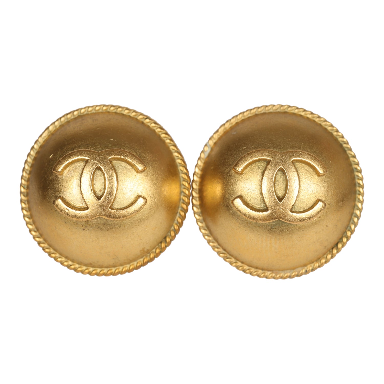 Chanel Vintage 24K Gold Plated CC Round Button Clip On Earrings