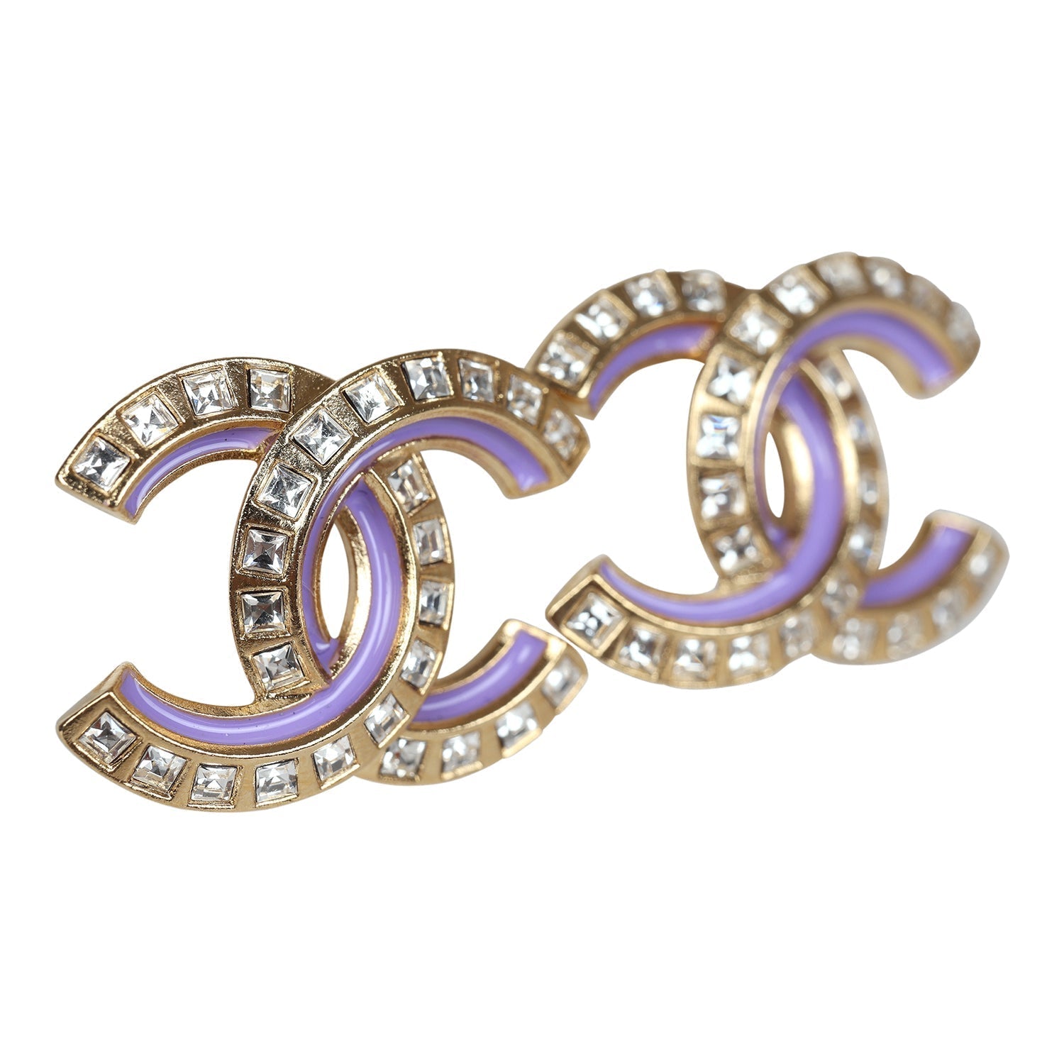 Chanel Gold and Crystal CC Stud Earrings