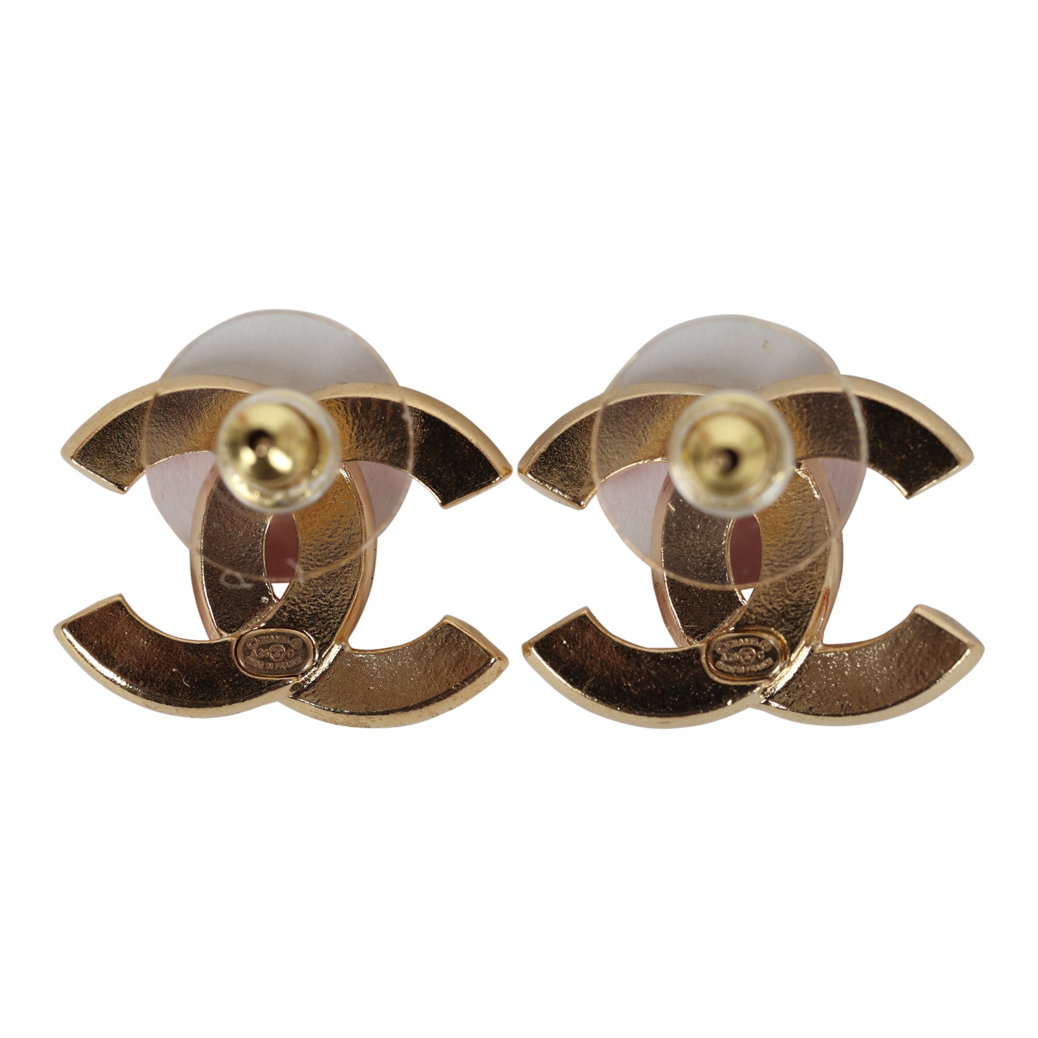 Chanel Crystal CC Stud Earrings Pink Gold Metal/Enamel Hardware