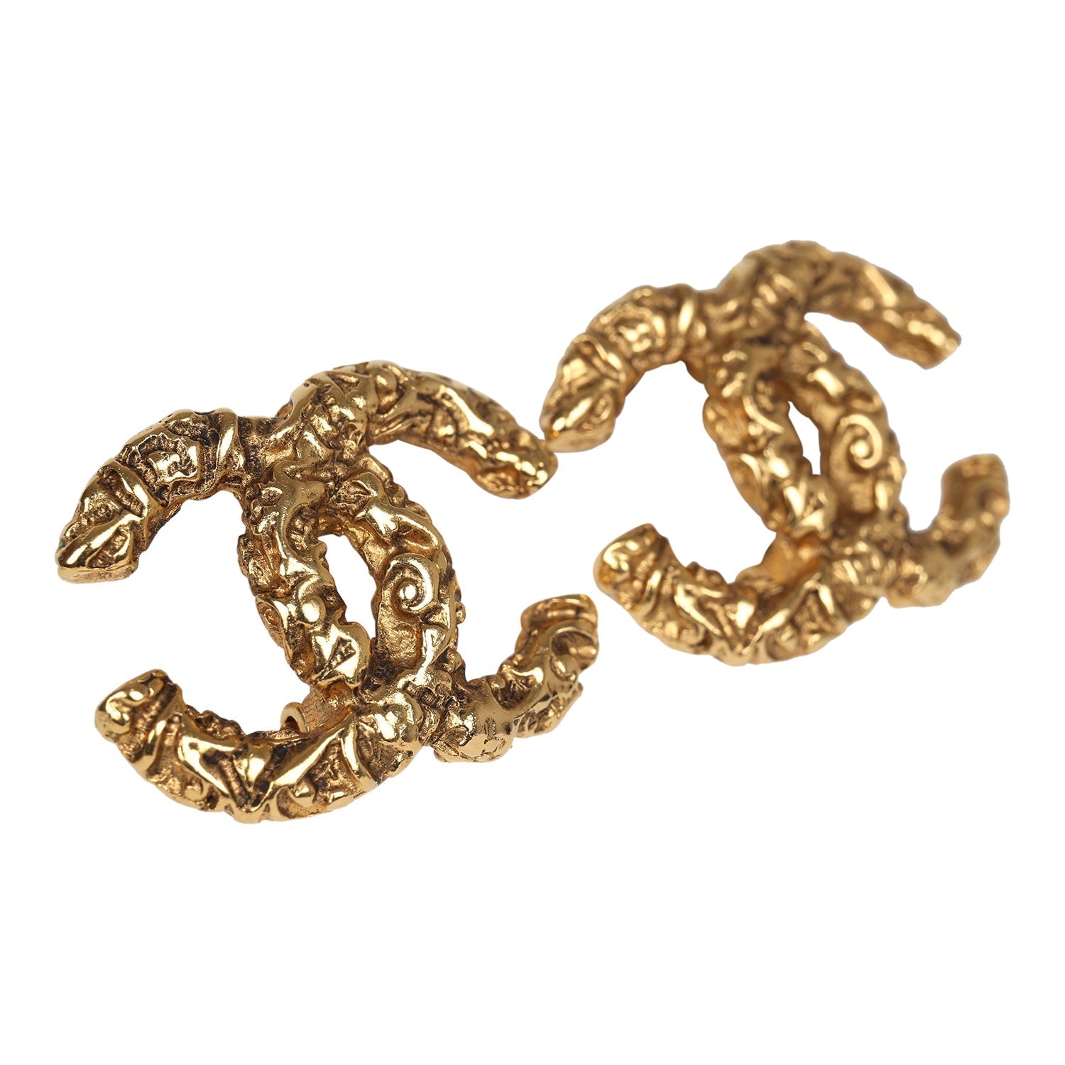 Chanel Vintage 24K Gold Plated Florentine CC Earrings