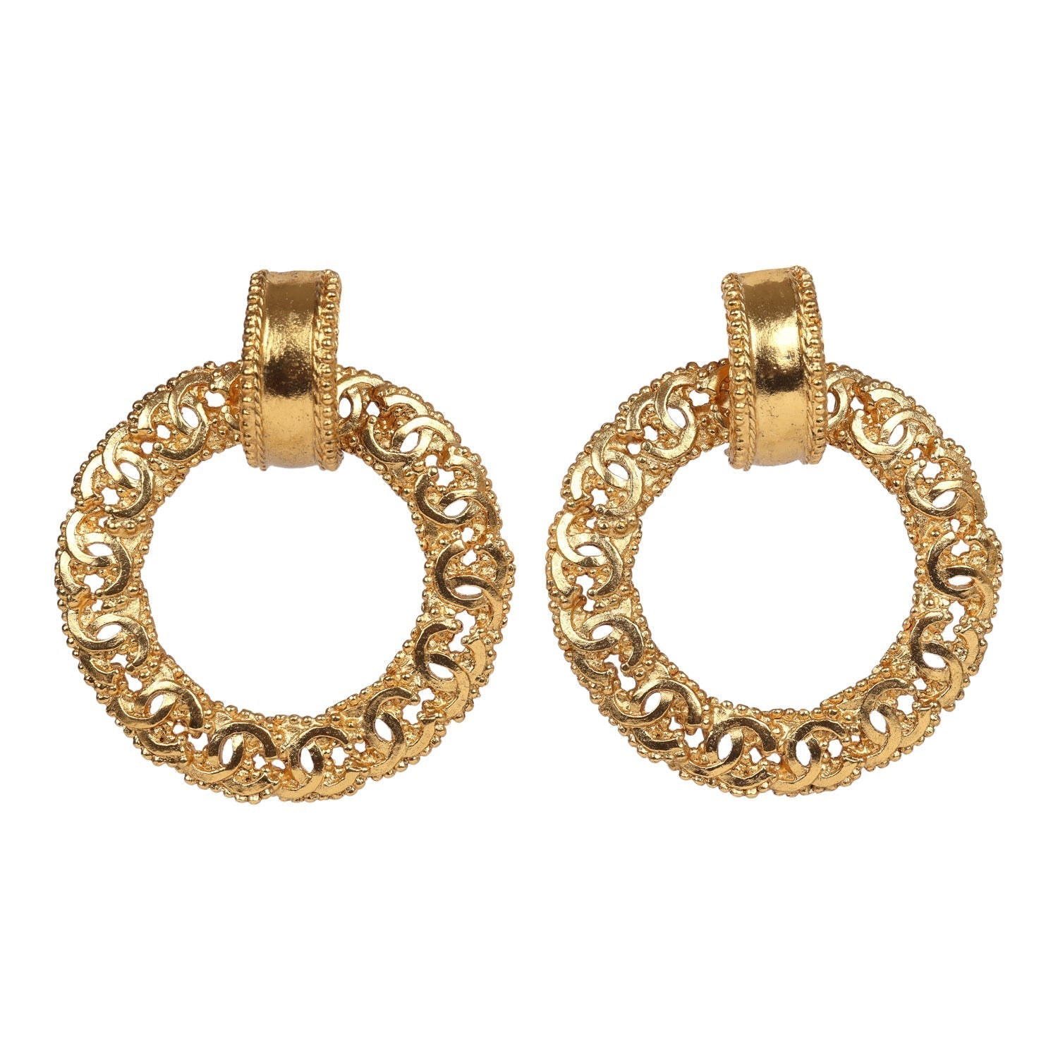 Chanel Vintage 24K Gold Plated Small CC Knocker Hoop Earrings
