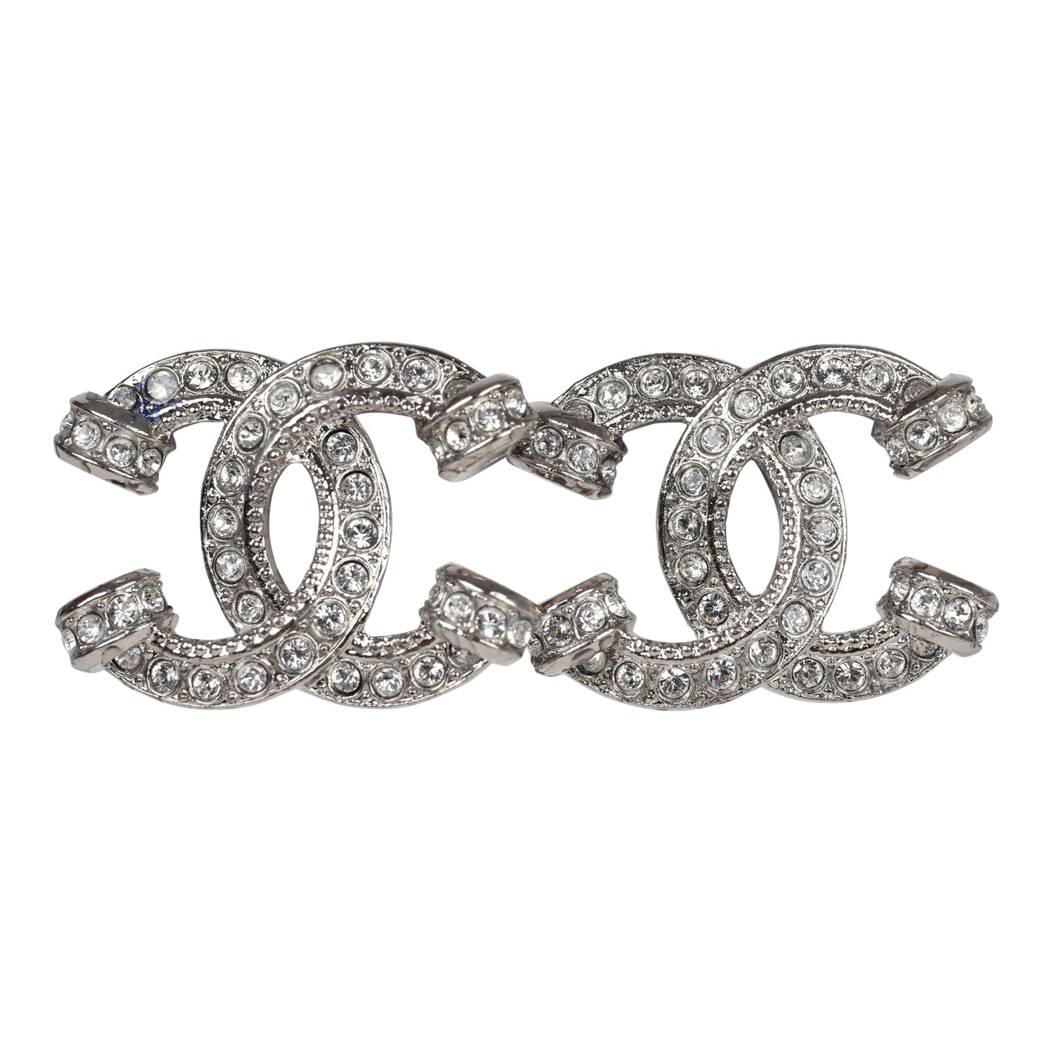 Chanel Small Crystal CC Stud Earrings Silver Hardware