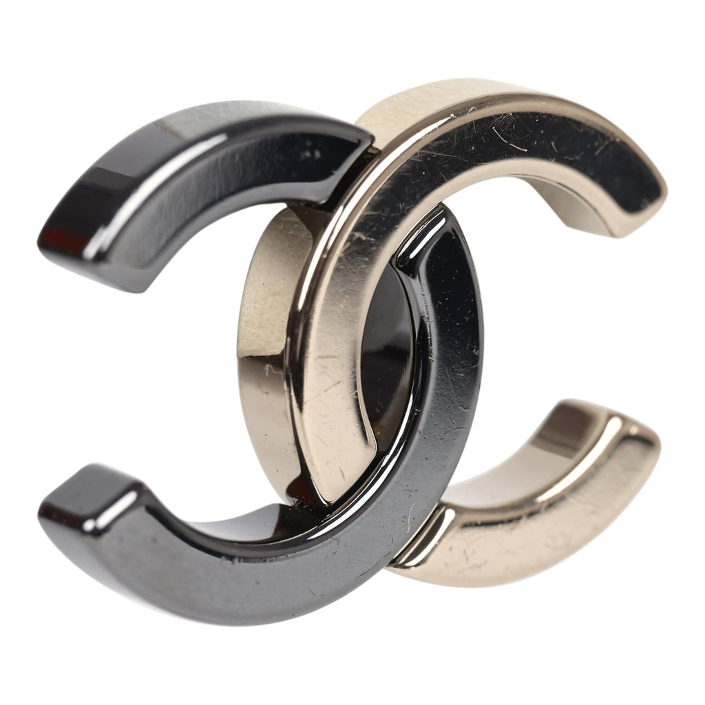 Chanel CC Two-Tone Stud Earrings Ruthenium & Light Gold Hardware
