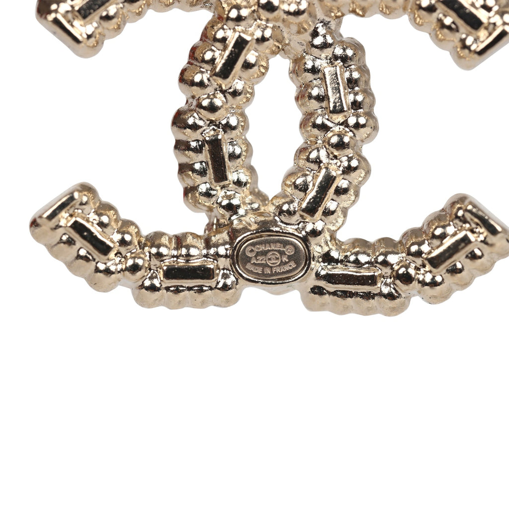 Chanel Crystal CC Dangle Hoop Earrings Silver Light Gold Hardware