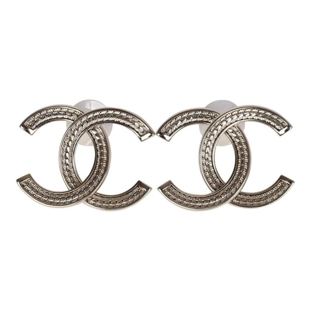 Chanel Large CC Stud Earrings Gold Tone Metal