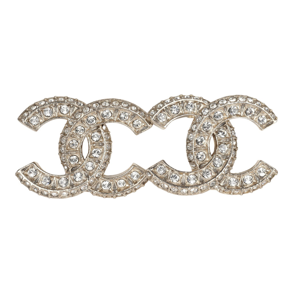 Chanel Crystal CC Stud Earrings Light Gold Tone Hardware