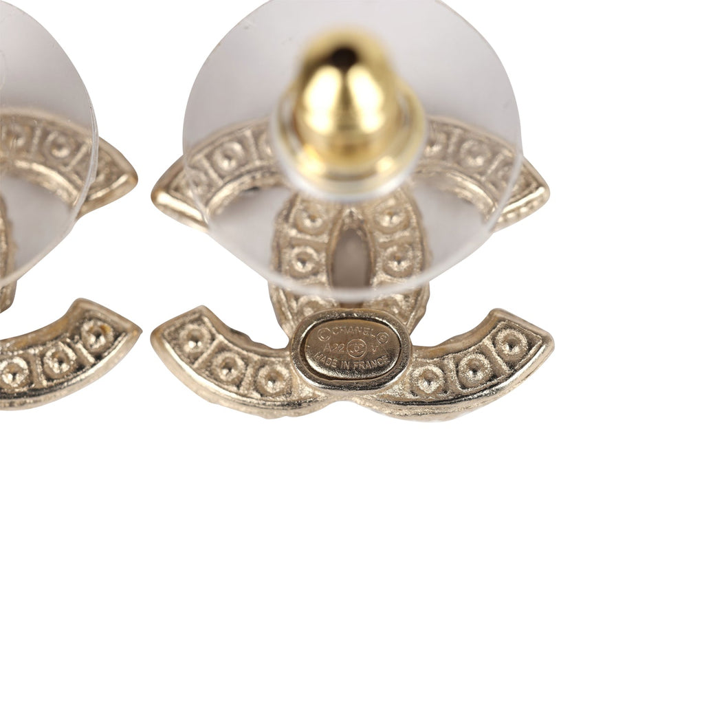 Chanel Small CC Pearl Studded Earrings Faux Pearls & Light Gold Tone Hardware