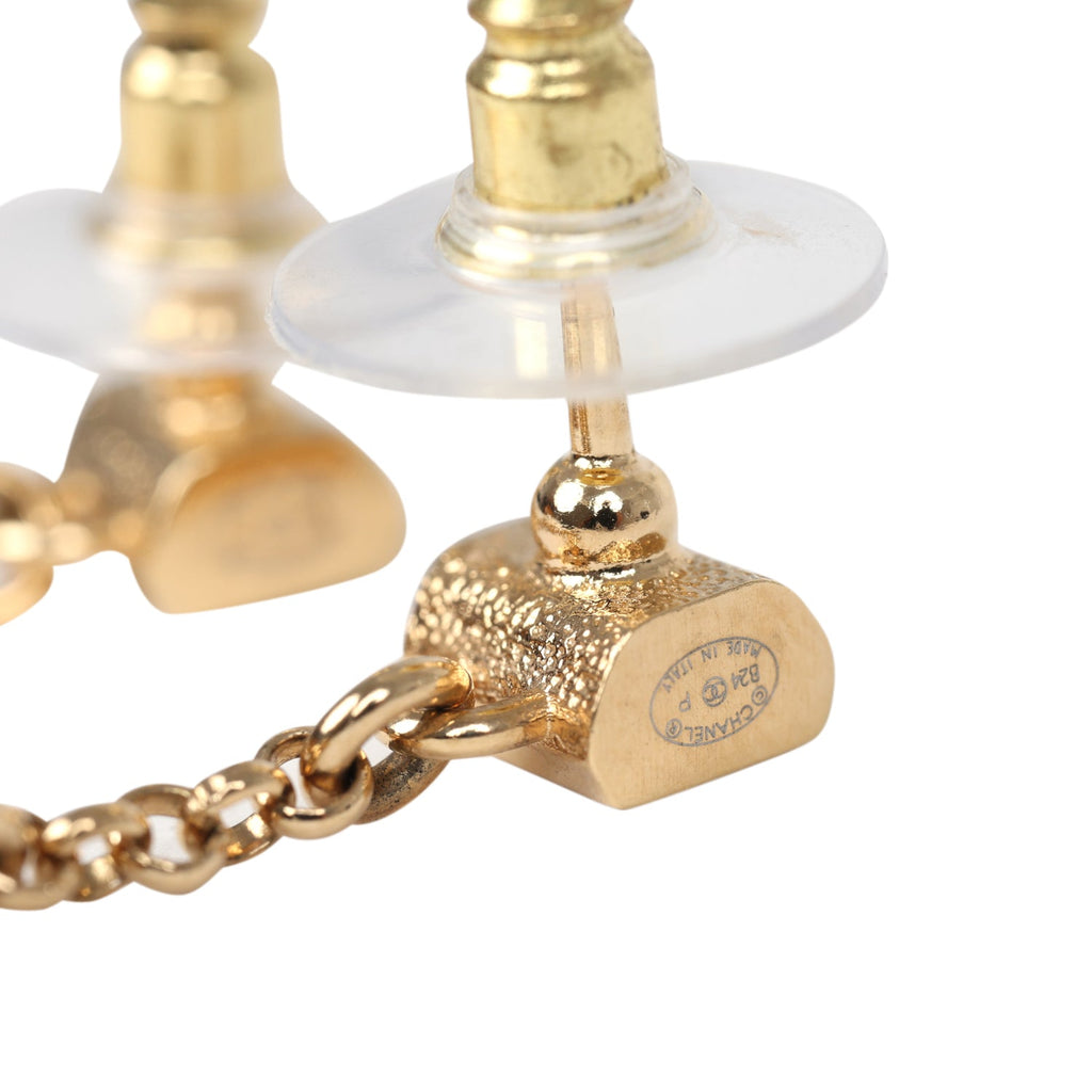 Chanel CC Dangle Earrings Black & White Enamel Gold Tone Hardware