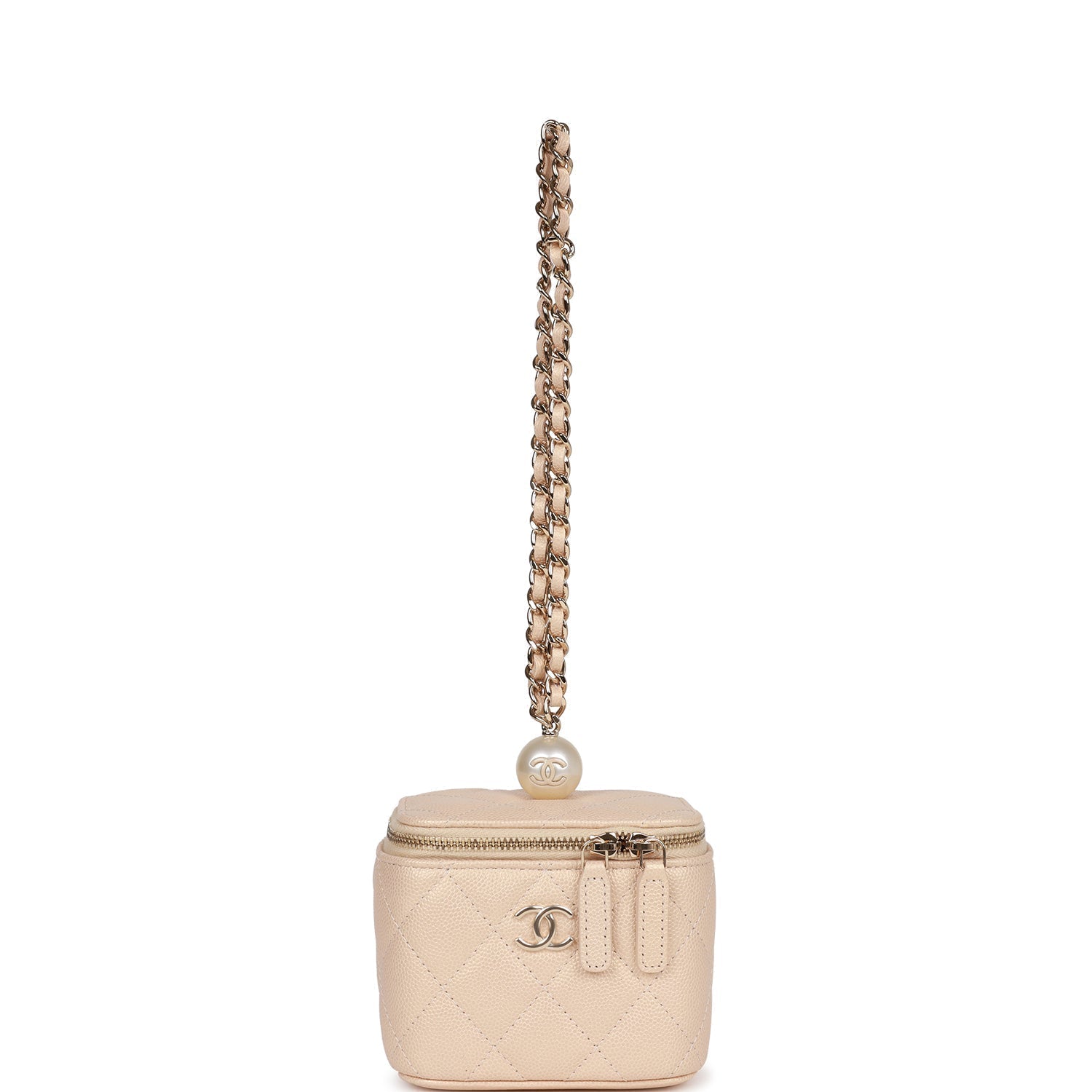 Chanel Mini Pearl Vanity Beige Caviar Iridescent Light Gold Hardware
