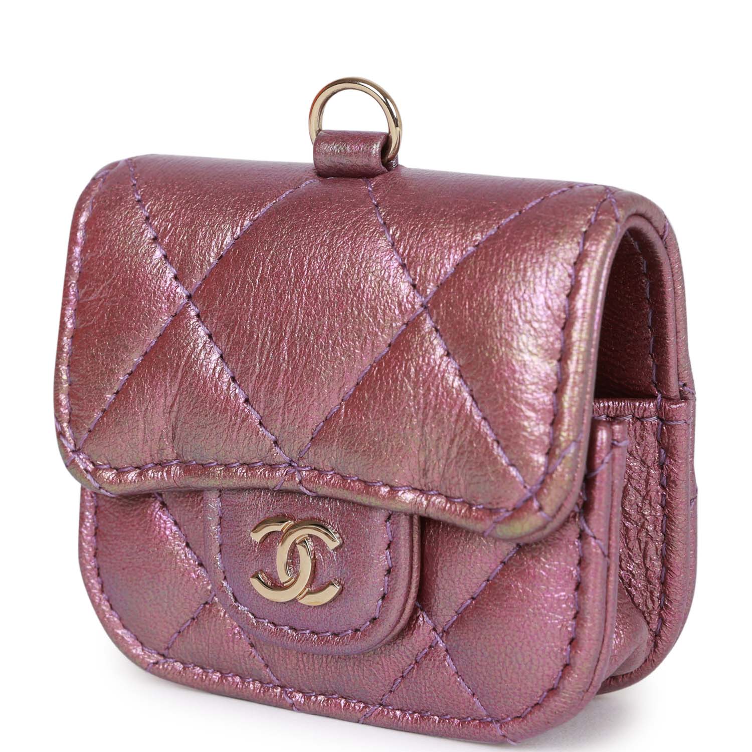 Chanel AirPods Pro Case Purple Iridescent Lambskin Light Gold Hardware