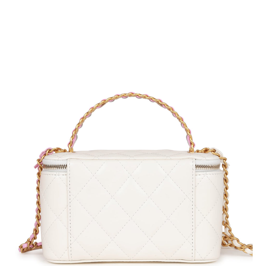 Chanel Small Vanity Case White Lambskin Leather Antique Gold Hardware