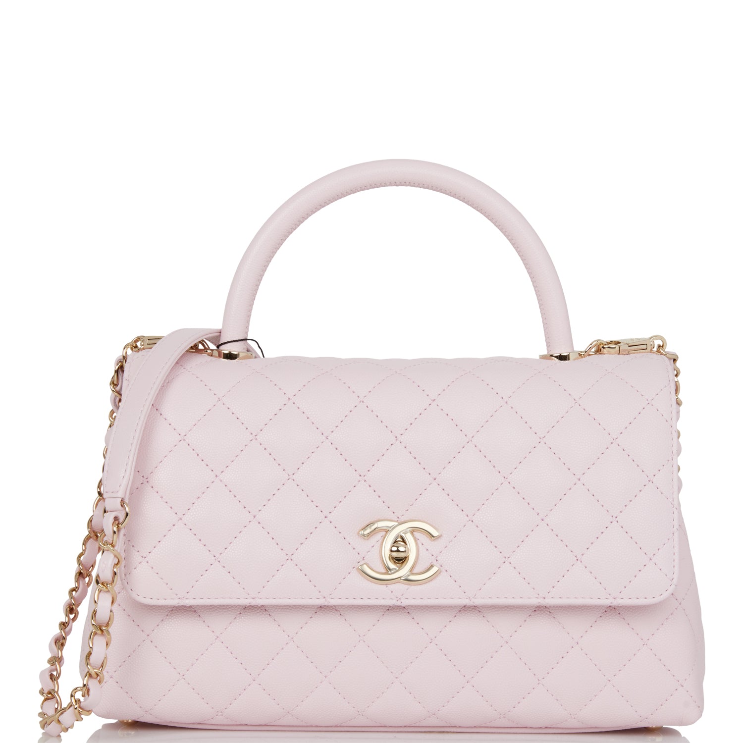Chanel Medium Coco Handle Flap Bag Light Pink Caviar Light Gold Hardware