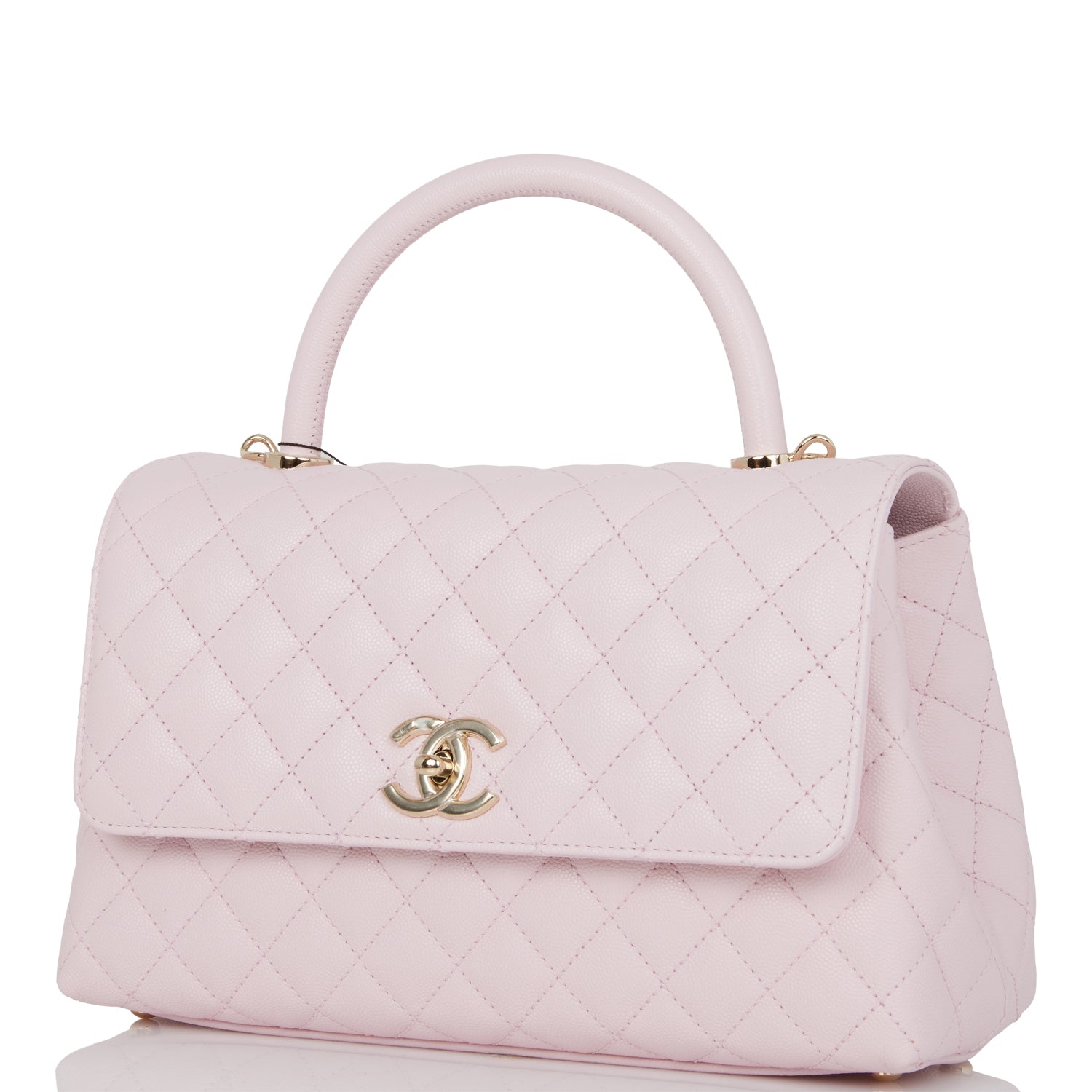 Chanel Medium Coco Handle Flap Bag Light Pink Caviar Light Gold Hardware