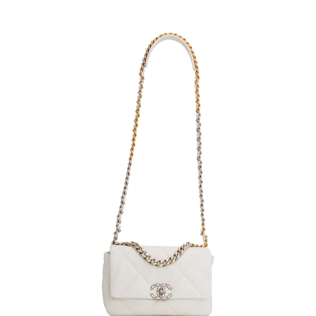 Chanel Medium 19 Flap Bag White Goatskin Mixed Hardware