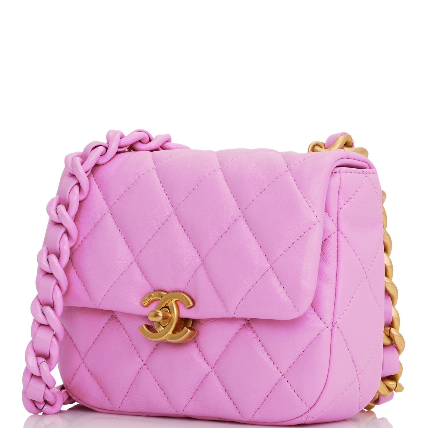 Chanel Lacquered Metal Mini Flap Bag Dark Pink Lambskin Antique Gold Hardware